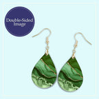 Green Earrings for Women with Gold Strands Teardrop Dangle Spring Dangling Wood Statement Jewelry MDF Kelly Lime Handmade by The Painted Pug (Large)