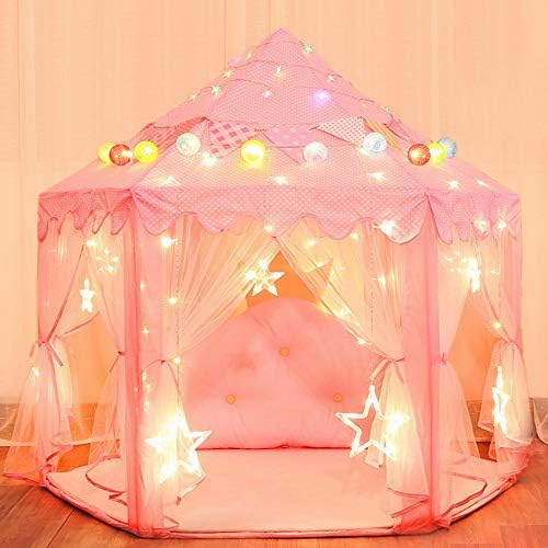 wilwolfer Princess Tent for Girls with Large Star Lights, Kids Play Tent Large Space Playhouse for Children Indoor Games, Toy & Gift for Kids Girls & Boys Age 3+ Child