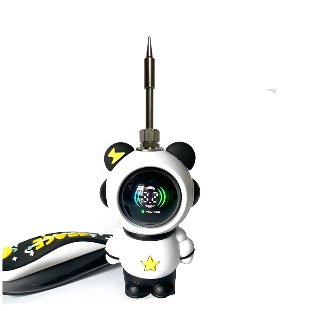 Cordless Mini Soldering Iron Universal Threaded Soldering Tip, Rechargeable Pen Battery in equipped, Cartoon Keychain Appearance (Black)