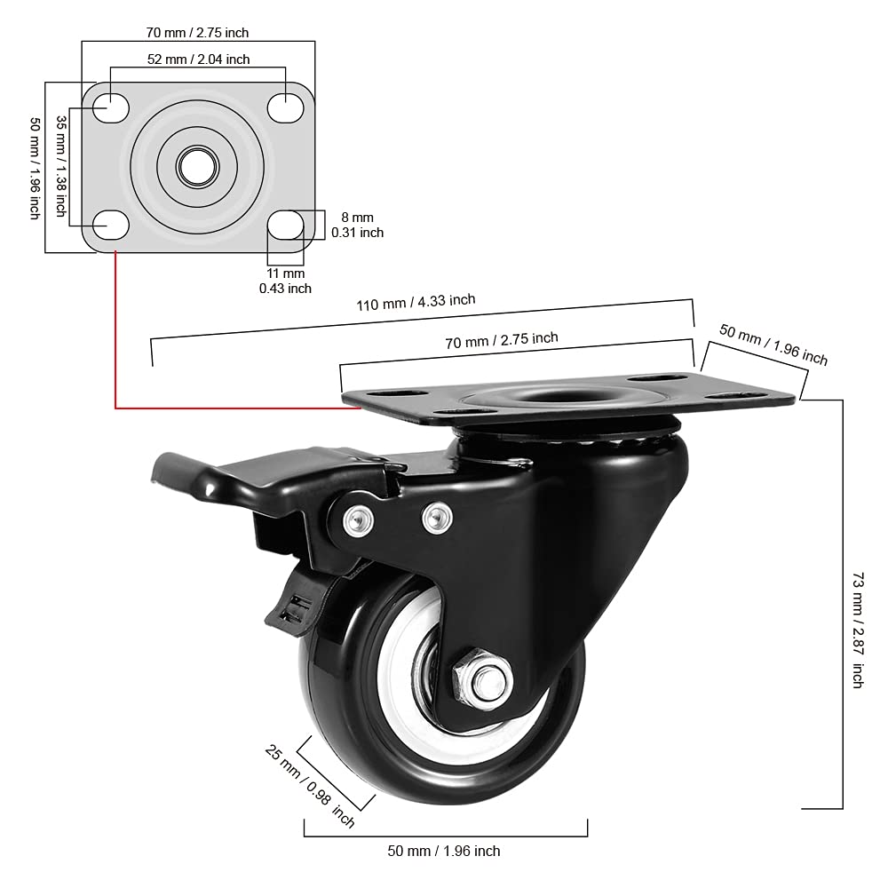 CLOATFET 2" Swivel Casters Set 24, Heavy Duty Locking Casters with Brakes