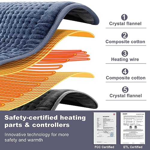 Heating Pad for Back Pain Relief, Extra Large 33 x 17, Portable Heating Pad for Shoulder, Neck, Cramp, Menstrual Pain, with Upgraded 6 Timer & 6 Temperature Controller