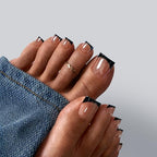 BTArtbox Press On Toenails - Real Square Glaze Black French Tip Toe Nail Press Ons with Glue for Women, Opaque Fake Toe Nail Tips in 15 Sizes - 30 Toenails Kit, Gunmetal