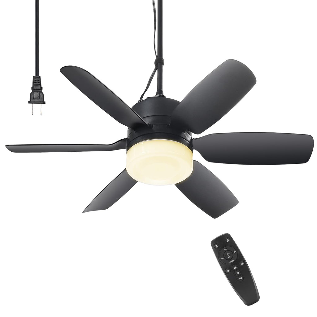 Fanspex 20.5'' Plug in Ceiling Fan with Light for Gazebo Patio Canopy Tent Porch RV, 5 Fan Speeds with Adjust Lighting & Remote Control (Black)