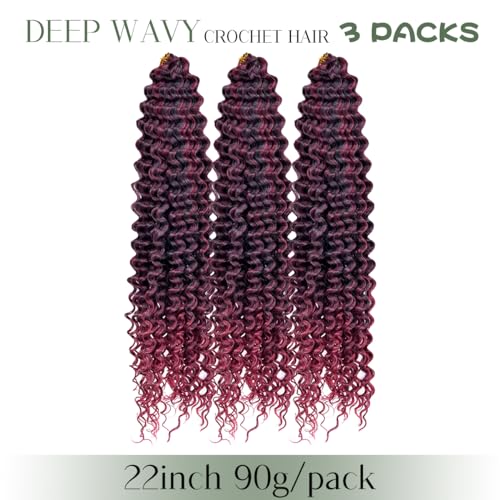 Curly Crochet Hair,Ocean Wave Crochet Hair 22Inch Curly Braiding Hair for Boho Braids Synthetic Hair Extensions for Women(22 Inch,3pack,#1B/TBug)