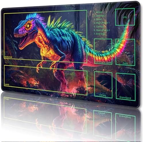MTG Playmat with Zones Magic Card Playmat Game Mat,TCG & CCG Card Games Mat with Free Storage Bags Size 24 x 14 Inches (with Zones,Dinosaur2)