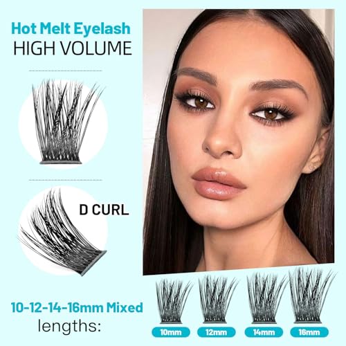 10Rows Mixed 10-12-14-16mm /8-10-12-14mm Individual False Eyelashes D Curl Wide Stem Dramatic Black Makeup Cluster Eyelashes Natural Volume Eye Lashes Extensions (HD-lashes kit-10-12-14-16MM Mixed)