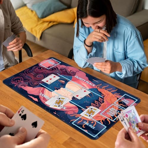 for MTG Game Playmat, for Magic TCG Rubber Play mat,Tabletop Card Playmats with Smooth Surface,Trading Card Inked Game Mat with White Zones,Battle Game,Art Sun and Moon