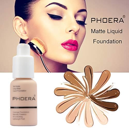 2 Pack PHOERA Foundation,Flawless Soft Matte Liquid Foundation 24 HR Oil Control Concealer Foundation Makeup,Full Coverage Foundation for Women and Girls (105 Sand)