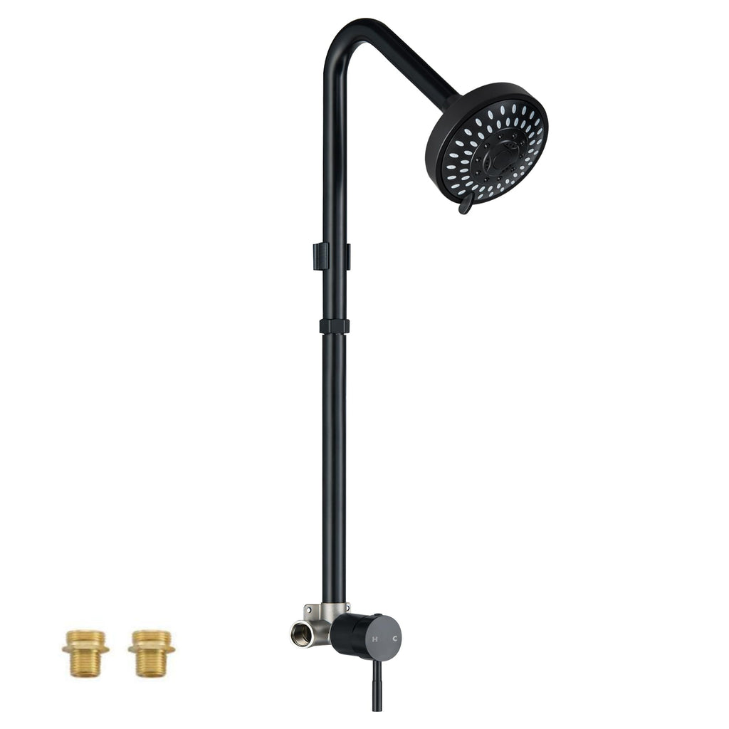 Beiyi Outdoor Shower Faucet Kit, Matte Black Single Handle Outdoor Shower Fixtures with High Pressure 5 Mode Shower Head and Valve for Yard, Pool