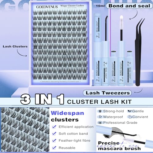 Natural Lash Clusters Kit for DIY Lash Extension 3 in 1 Eyelash Clusters Kit Wispy Individual Lashes Cluster C Curl Cluster Eyelash Extensions kit with 132pcs Eyelashes Clusters 10-16mm