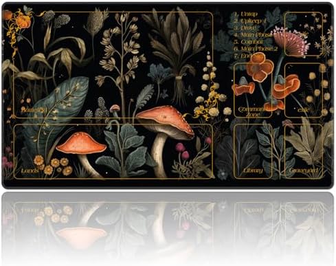 DEGDFSGR for MTG Playmat with Zones 27.5" x 15.98" for TCG Playmat MTG Mat Non-Slip Rubber Base Commander Playmat for Magic The Gathering Playmat Iorcana Trading Card Game, Mushroom Red Flower