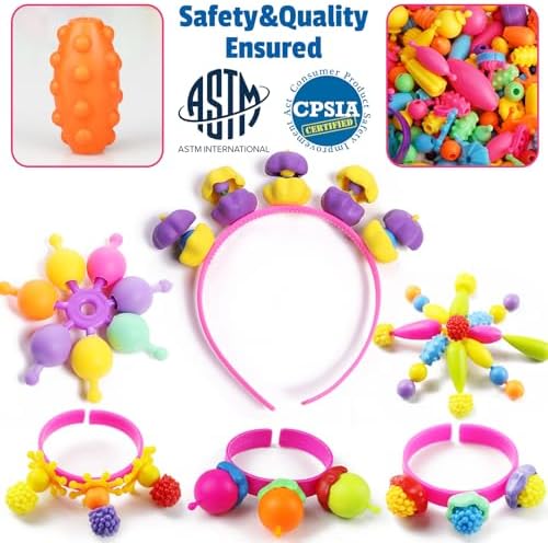 FUNZBO 650pcs Pop Beads - Jewelry Making Kit for 3 4 5 6 7 8 Year Old Little Girls, Arts and Crafts Toys for Kids, Necklace Bracelet Creativity Snap Set Top Best Christmas Birthday Gifts