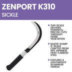 Zenport K310 Brush Clearing Sickle with 9-Inch Carbon Steel Blade and 9-Inch Aluminum Handle - Gardening/Landscaping Hand Sickle with Grip