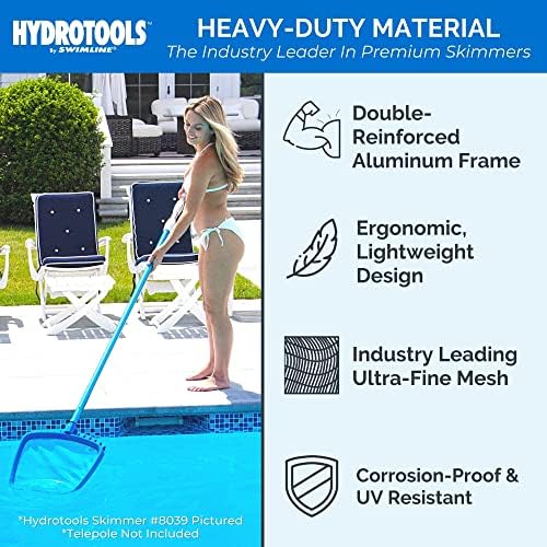Swimline HYDROTOOLS 8028 Premium Aluminum Leaf Skimmer Net Head Cleaner | For Swimming Pool Spa Fountain Pond Hot Tub | Leaves Bugs Debris Fine Cleaning Maintenance | Heavy Duty Extra Large
