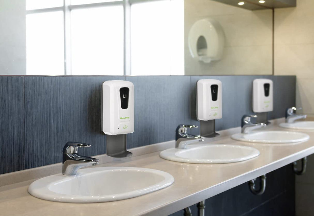 Alpine Automatic Hand Sanitizer Dispenser - Touchless Soap Dispenser with Drip Tray for Restaurant, Hospital, School, Hotel, Kitchen and Bathroom -1200mL Liquid, Gel White