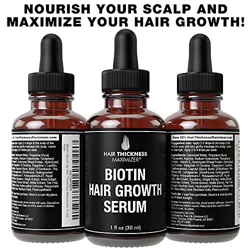 Biotin Hair Growth Serum for Hair Thickening - Vegan Hair Growth Biotin Serum for Dry Scalp Treatment - Unscented Biotin Hair Serum for Growth and Thickness - Nourish Dry, Frizzy and Weak Hair