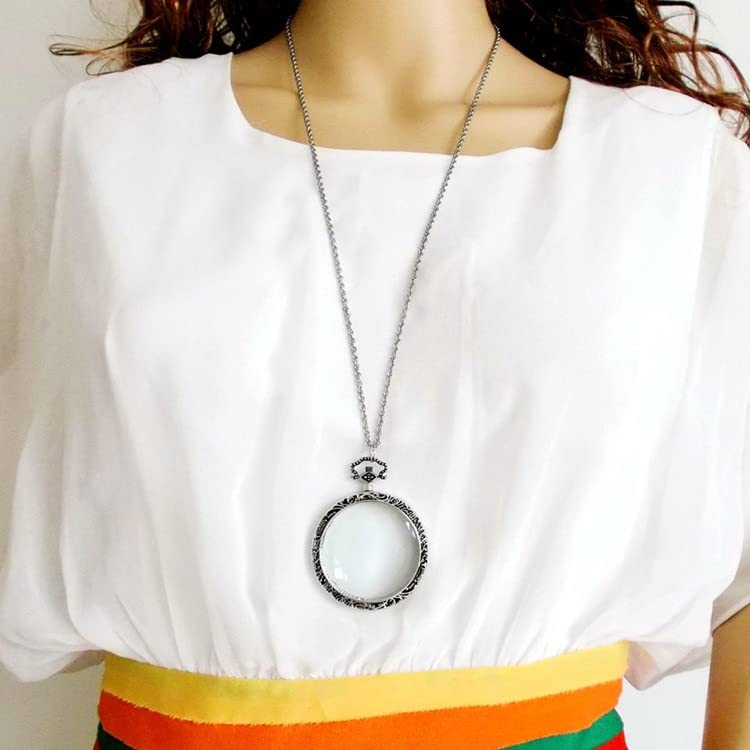 YYHSND 10X Magnifying Glass Necklace Magnifier Necklace Pendant Optical Magnifier with Chain Necklace for Library, Reading, Zooming and Jewelry (Color : Silver)