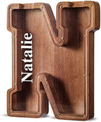 Summidate Customized Name Extra Large Wooden Piggy Bank for Kids Boys Girls Alphabets Letter A-Z Coins Bills Money Change Saving Box Clear Cover (Laser Engraved) Educational Toys 12"- Letter M