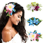 HAIMEIKANG Hair Clip, 3 Pieces Hawaiian Flower Hair Pins - Artificial Tropical Flower Hair Accessories for Women in Blue, Pink, Purple