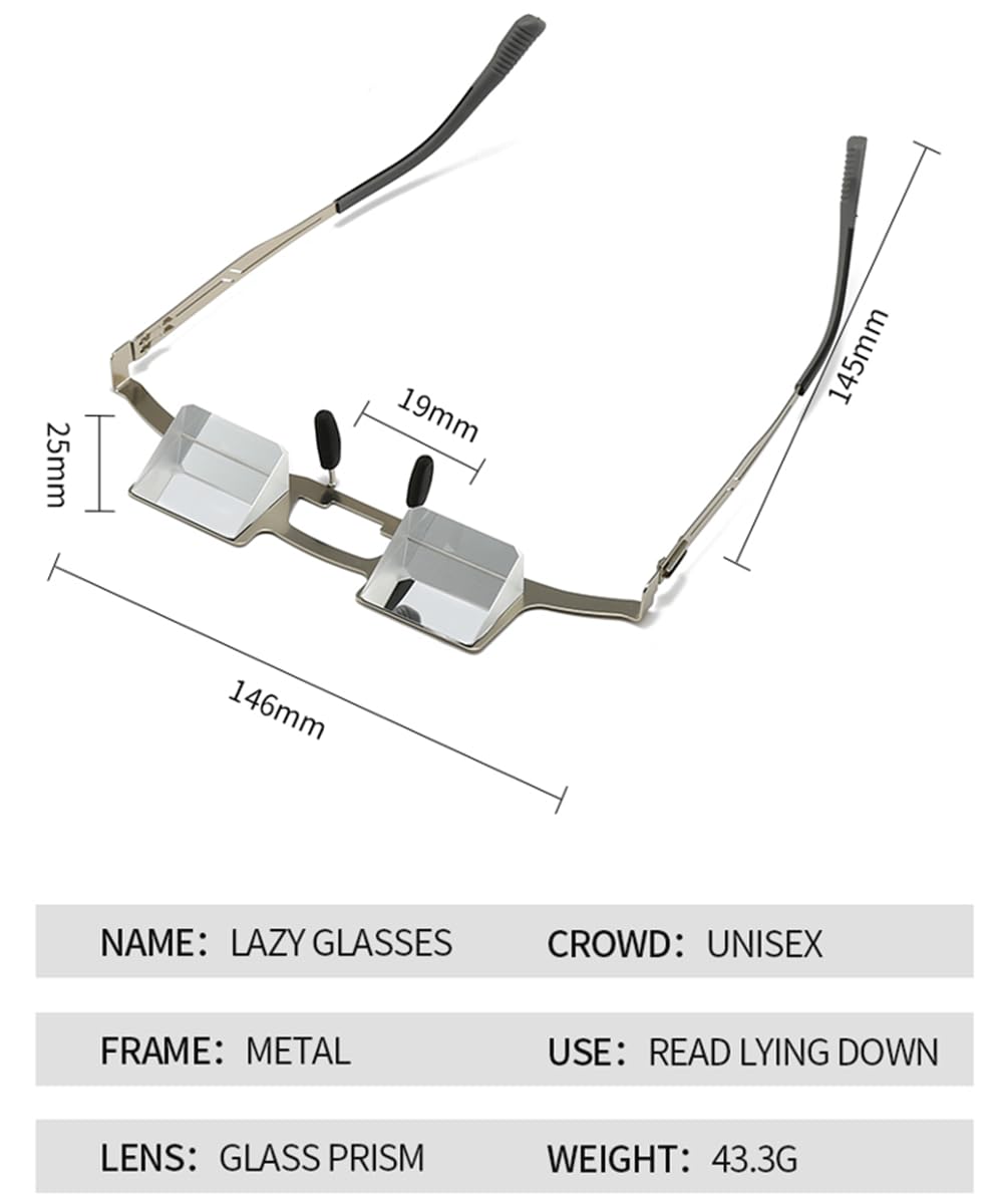 Lazy Glasses Prism Glasses for Watch TV, Read, or Browse Your Phone While Lying Down，New Upgraded Lighter and Clearer Lazy Glasses Spectacles for Lying Down, Reducing Neck and Cervical Strain (Silver)