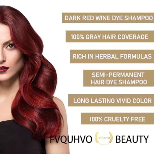 Fvquhvo Dark Red Wine Hair Dye Shampoo 3 in 1 for Gray Hair, Natural Hair Color Shampoo for Men & Women,Burgundy Hair Dye Shampoo, Red Hair Shampoo & Red Hair Dye, Champu Para Canas