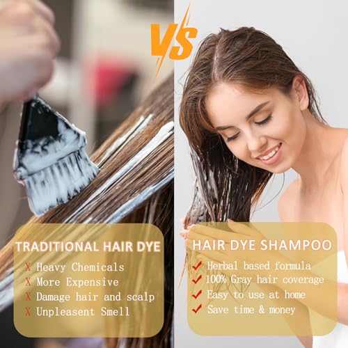 Wine Red Hair Dye Shampoo 3 in 1 for Men Women, Natural Burgundy Hair Color Shampoo for 100% Gray Coverage, Instant Hair Colors in 10-15 mins, Shampoo Para Canas Hair Dye Shampoo 16.9 Fl Oz (Wine Red)