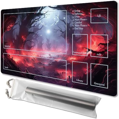 MTG Playmat Size 24x14in Free Storage Bags Non-Slip Backing Printing, Ideal for Card Game Enthusiasts TCG Playmat (with Zone,Ashes of The Fallen)