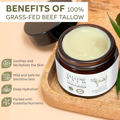 Beef Tallow for Skin, Beef Tallow and Honey Balm, Tallow Face Moisturizer Nourishes and Hydrates the Skin, Grass Fed Whipped Tallow Honey Balm Enriched with Raw Wild Honey 60g