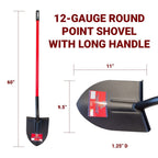 Bully Tools 12-Gauge Round Point Gardening Shovel | Heavy Duty Fiberglass Long Handle | Spade Shovels for Digging, Trenching and Planting | Steel Body Gardening Hand Tools, 100% Made in USA