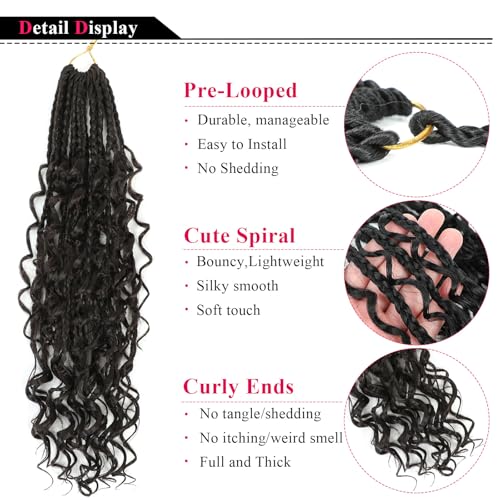 Goddess Box Braids Crochet Hair 24 Inch 8 Packs Boho Box Braids Pre Looped Crochet Hair For Black Women, With Curly Ends, Nice looking, Very Soft and Light Weight (24 Inch,#4)