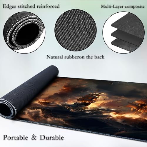 for MTG Game Playmat, for Magic TCG Rubber Play mat,Tabletop Card Playmats with Smooth Surface,Trading Card Inked Game Mat,Battle Game,Pirate Ship