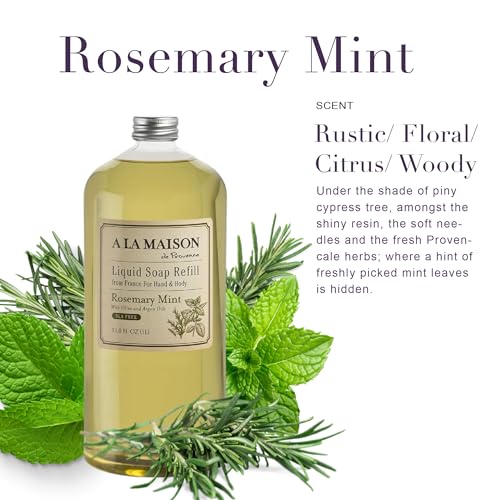 A LA MAISON French Liquid Hand Soap Refill, Rosemary Mint - Natural Hand Wash Made with Essential Oils - Biodegradable, Plant-Based, Vegan, Cruelty-Free, Alcohol & Paraben Free (33.8 oz, 2 Pack)