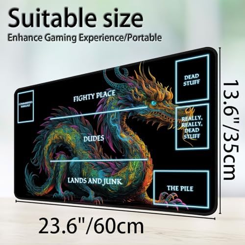 for MTG Game Playmat, for Magic TCG Rubber Play mat,Tabletop Card Playmats with Smooth Surface,Trading Card Inked Game Mat with White Zones,Battle Game,Colorful Dragon
