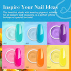AZUREBEAUTY Bright Summer Dip Powder Nail Set, 6 Colors Pink Blue Purple Yellow Orange Dipping Powder Nail Starter Kit French Art Manicure DIY Mother's Gift for Women, No Need Nail Lamp Cured