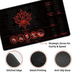 MTG Playmat with Play Zones – Magic Play mat Card Game Mat for Magic The Gathering, Lotus & Basic Lands Design, 24x14 inch, Stitched Edge, Non-Slip Base with Prismatic Playmat Tube-Red Zone