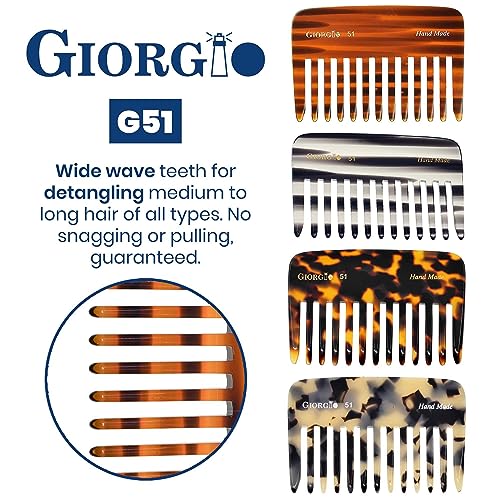 Giorgio G51 Wide Tooth Combs for Women Detangling Comb, Wide Teeth Pocket Comb for Thick Curly Wavy Hair. Hair Detangler Comb For Wet and Dry Everyday Care. Handmade, Saw-Cut and Hand Polished (3.75")