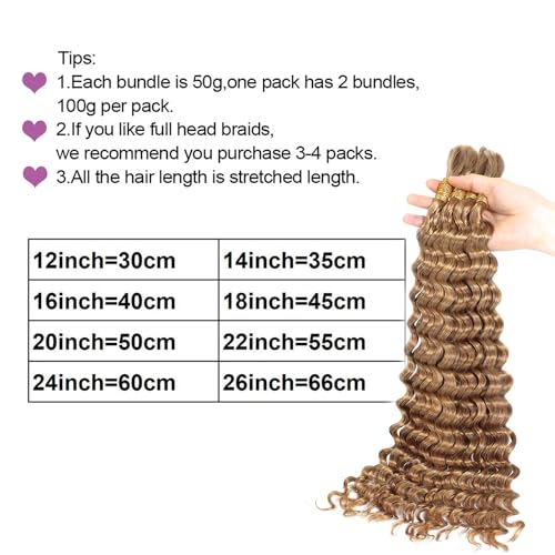 27# Deep Wave Braiding Human Hair Honey Blonde Bulk Human Hair for Braiding Deep Curly Hair for Micro Boho Braids Crochet Human Hair for Bohemian Box Braids100 Grams (2 of 50g)18 inch