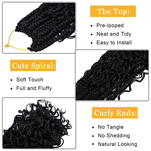 Boho Box Braids Crochet Hair for Women 10 Inch 7 Packs Goddess Box Braids with Curly Ends 3X Short Bob Crochet Braids for Kids Synthetic Bohemian Braiding Hair Extensions (1B)