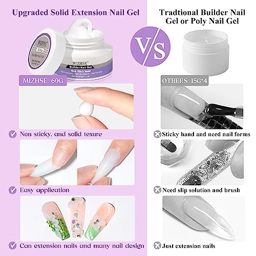 MIZHSE Solid Builder Gel for Nails, 60g White 3D Gel Nail Art Sculpture Gel Non-Sticky Carving Nail Extension Soak Off UV LED Hard Gel for Nail Salon Home DIY Manicure