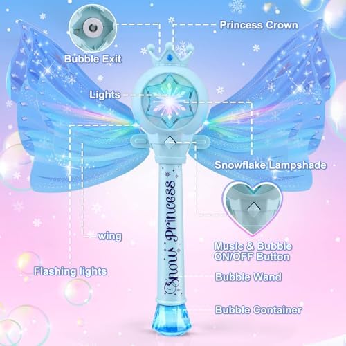 Bubble Wands for Kids Girls - LED Light & Music Bubble Machine: 3 AA Batteries & 2 Bubble Solutions, Outdoor Party Birthday Toys for Toddlers, Gift for 3 4 5 6 7 8 Year Old Girls, Blue