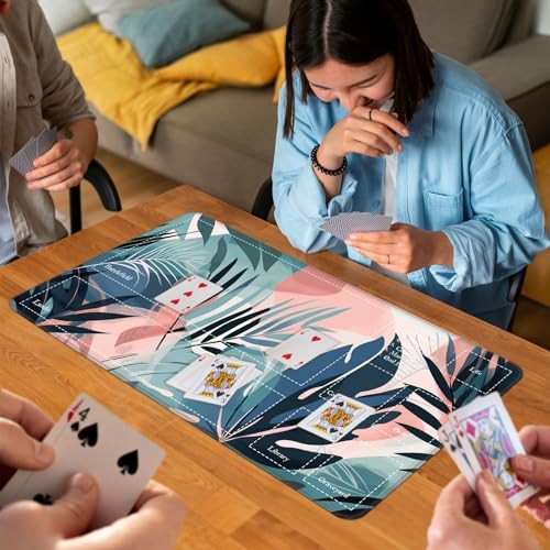 MTG Playmat for Magic TCG - Rubber Play Mat With Smooth Surface, Trading Card Inked Mat With Zones, Battle Game, Leaf Puzzle - Tabletop Card Playmats