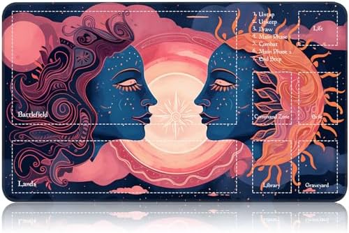 MTG Game Playmat, Magic TCG Rubber Play Mat, 24x14 Inches, Art Sun and Moon
