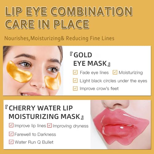 Eakroo 30 Pairs Lip Mask & Under Eye Mask, Crystal Collagen Eye Patches for Puffy Eyes, Effectively Nourishes the Lip & Eye Skin, Reducing Fine Lines & Dark Circle, Make Skin Smooth and Firm (Set A)