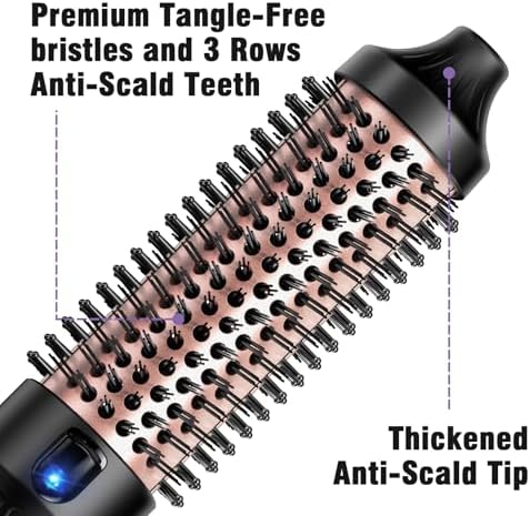 Thermal Brush for Blowout Look, Zavarea CarePro 1.5 Inch Negative Ion Thermal Brush with Cool-Air Tech, Easy to Make Hair Shinier & Smoother, 3-in-1 Heated Styler with Dual Voltage, Black