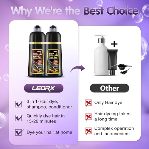 leorx Hair Dye shampoo 3 In 1, Dark Wine Red Instant Herbal Hair Color Shampoo Cover Gray Hair For Women&Men - Color Your Hair with Ease - Tintes Para El Cabello Profesional