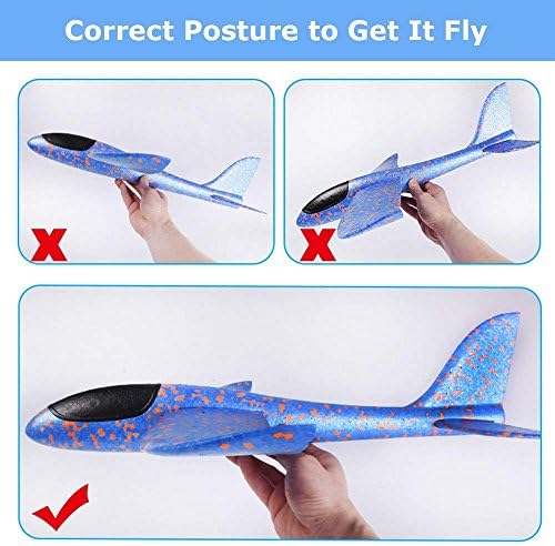 BooTaa 2 Pack Airplane Toys, 17.5" Large Throwing Foam Plane, 2 Flight Mode Glider, Flying Toy for Kids, Birthday Gifts for 3 4 5 6 7 8 9 10 11 12 Year Old Boys Girls, Outdoor Sport Toys Party Favors