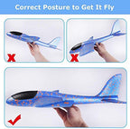 BooTaa 2 Pack Airplane Toys, 17.5" Large Throwing Foam Plane, 2 Flight Mode Glider, Flying Toy for Kids, Birthday Gifts for 3 4 5 6 7 8 9 10 11 12 Year Old Boys Girls, Outdoor Sport Toys Party Favors