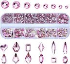 Dowarm 3200PCS Nail Art Rhinestones, Light Pink Flatback Rhinestones for Nails, Crafts, 12 Styles 3D Glass Crystal Nail Gems