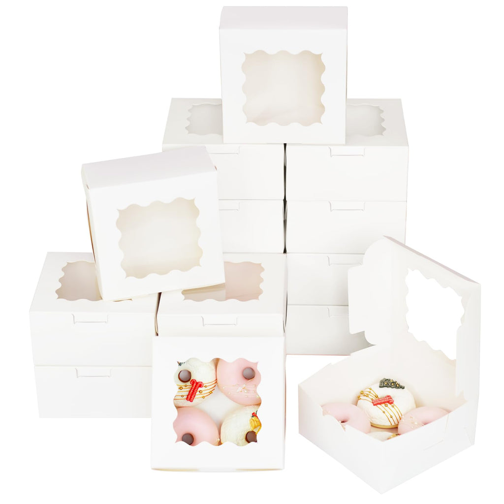 Bakepacker White 30-Packs Bakery Boxes with Window 6x6x3 inches Thick & Sturdy Macaroon Pastry Boxes Cookie Boxes for Bakerys