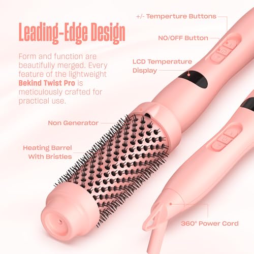 Bekind Twist Pro Thermal Brush - 1.5 Inch Versatile Heated Round Hot Air Brush, Effortless Blowout Curling Hair Styling Tools, Negative Ion Blow Out Hot Round Brush, 20s Fast Heats (Peach)